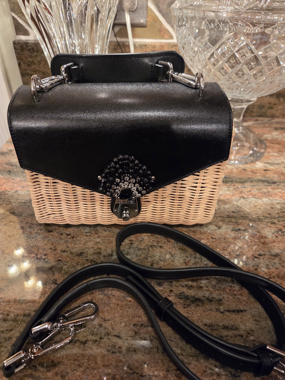 Calvin Klein Black Top-Handle Woven Crossbody Bag